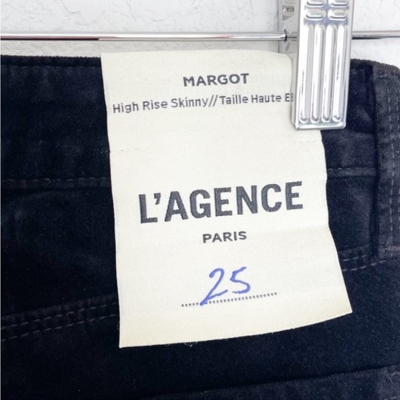 L'AGENCE Margot Velvet High Rise Skinny Pants Size 25 Black NWT Button Placket - Picture 6 of 6